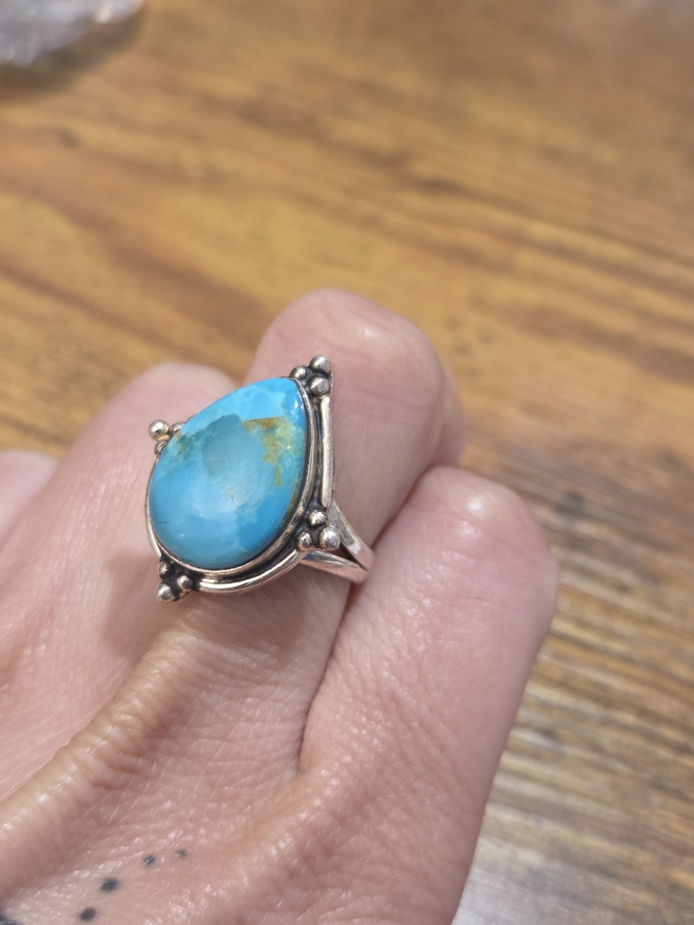 Turquoise Teardrop Sterling-Style Statement Ring - Blue - Picture 2 of 4